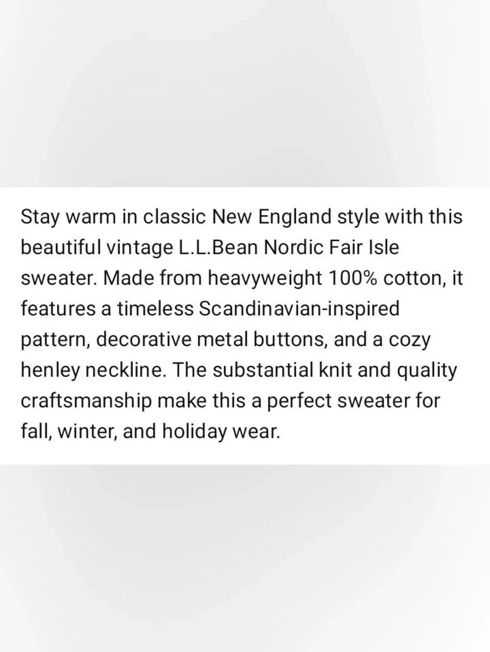 Vintage LL Bean Nordic Fair Isle Sweater Heavyweight Cotton Henley Size XL - Picture 10 of 12
